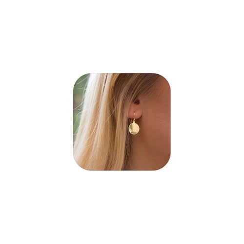 Gold Disc Dangle Earrings for Women Hammered Disc Earrings Silver Drop Earrings Fashion Minimalist Jewelry