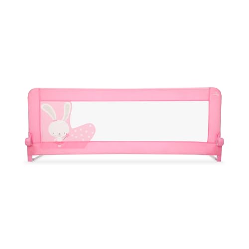Asalvo Barrière de Lit 2 en 1 150 cm, Compatible Lit Gigogne et Standard, Abattable avec Sangles Réglables, Tissu Lavable, Sac de Transport Inclus, Lapin Rose