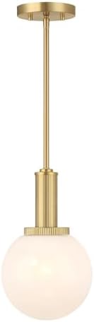 Meridian M7050NB Modern White Strie Glass Pendant, 1-Light 60 Watt, 13" H x 8" W, Natural Brass