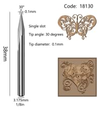 TavRav 5pc 30 Degree Double Flute Straight CNC Router bit 0.1 tip with 1/8 inch Shank Cutting Diameter for Wood Carving Engraving