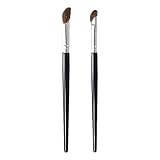 2PCS Angled Shading Eyeshadow Makeup Brush - Eye Brow Bone Highlighter, Nose Contour Brush, Small Soft Natural Horse Bristle Slanted, 6 in Long