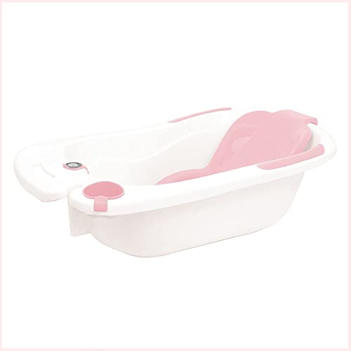Cubeta Bañera de Olmitos - Con Apliques Antideslizantes - Incluye termómetro medidor de temperatura - Con válvula para vaciar el agua | Sin Patas (Rosa) Cover