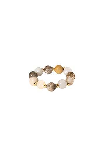 Purelei® Island Dawn   Anillo flexible para mujer, con piedras preciosas auténticas y perlas de metal, chapado en oro de 18 quilates, plata o oro rosa, joyería bohemia, tallas S/M y M/L, M/L, Acero