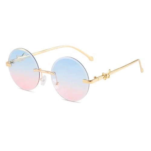 Lunettes de soleil rondes femmes protection UV400 verres bleu rose branches métal