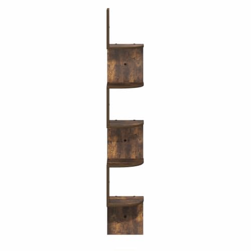 Image of Furinno Rossi 5-Tier Corner Floating Book Shelves for Wall, Amber Pine | Zigzag Corner Shelf, Wall Mounted, Radial Floating Shelf, for Living Room, Bedroom, Bathroom, Home Office