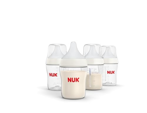 Image of NUK Perfect Match 2-in-1 Natural and Anti-Colic Bottle with Medium Flow, Wide, Adaptable Nipple, 8oz., 4 Pack, BPA Free