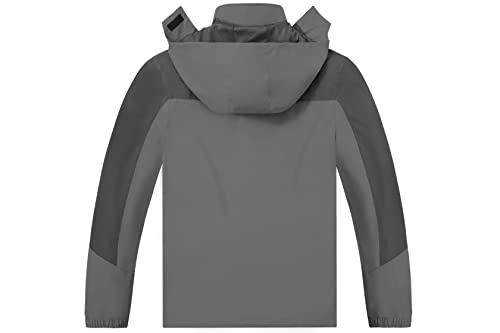 Tezo Mens Rain Jacket Waterproof Hiking Coat Windproof Mountain Jacket Lightweight Windbreaker With Hooded(Gy/Bk S) #TOP1