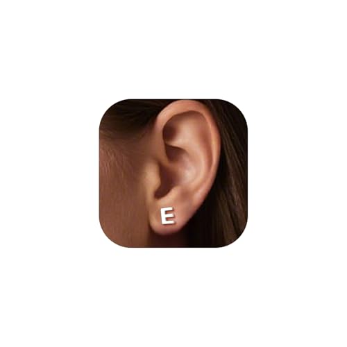 925 Sterling Silver Trendy Initial Earrings for Women, Yellow Gold/Rose Gold Plated/Cubic Zirconia Solid Silver A-Z Dainty Letter Hypoallergenic Ear Studs, Come Gift Box E 01 Initial-silver
