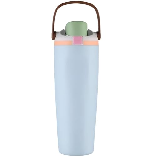 Image of HomeCloud 900ML Stainless Steel Water Bottle - Double-Wall Vacuum Insulated, Leakproof Straw Lid, BPA-Free Reusable Travel Flask with Two-Way Spout for Gym, Office & Outdoor Use (Blue Green)