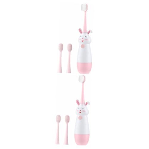 Brosse à dents électrique bébé minkissy rose en lot de 2 avec poils souples dessin animé