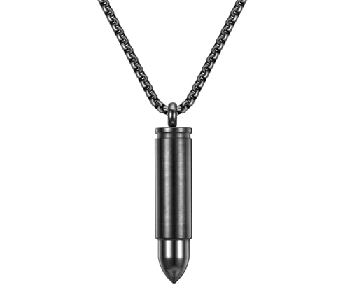 Blowin Stainless Steel Memorial Cremation Ash Urn Vial Tube Bullet Pendant Keepsake Necklace, Golden, Free Chain (Black) BW1P2000411