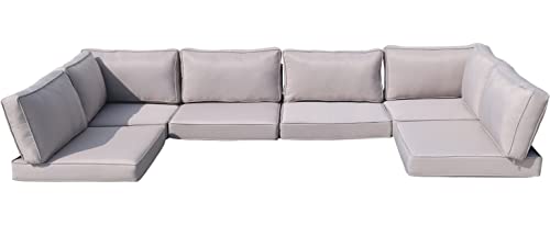FKSLIFE Outdoor Furniture Replacement Cushions, Sectional Rattan Conversation Set Water-Resistant Replacement Sofa Cushions, Liner&Cover (25×25×3.15 inches, Grey?14 Piece?)
