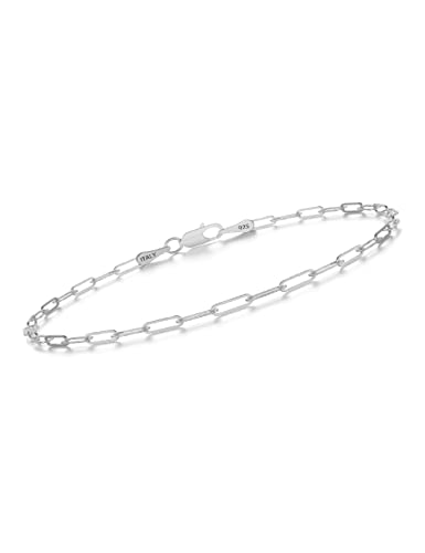 925 Sterling Silver Paperclip Chain Bracelet 4mm Silver Bracelet for Women Men 7 Inches