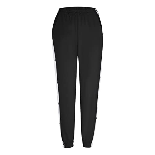 Palarn Women Casual Sports Pants Side Split Snap Button Trousers Tear Away Warm Up Pants Sweatpants With Pockets (Black, S) #TOP4