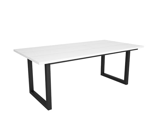 Skraut Home - Mesa de Comedor | 10 Comensales | 200 | Robusta y Estable Gracias a su Estructura y Patas macizas | Ideal para reuniones Familiares | Blanco | Estilo Industrial