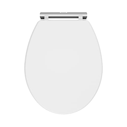 nuie CLA199 Classique Traditional Bathroom Soft Close Wooden Toilet Seat, 451mm, Satin White