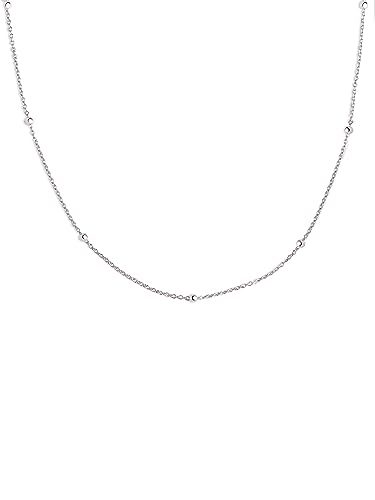 SINGULARU - Collar Dots. Colgante en Plata de Ley 925 con mini Bolitas a lo largo de la Cadena. Talla Unica. Baño de Rodio.. Joyas para Mujer
