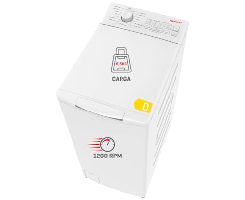 Corberó - Lavadora Carga Superior 6,5 Kgs | E-CLACSM6520 | 1200 RPM | 16 Programas | Inicio Diferido | Lavado Rápido 15 min | Planchado Fácil | Indicadores LED | Eficiencia Energética D, Blanco, Acero