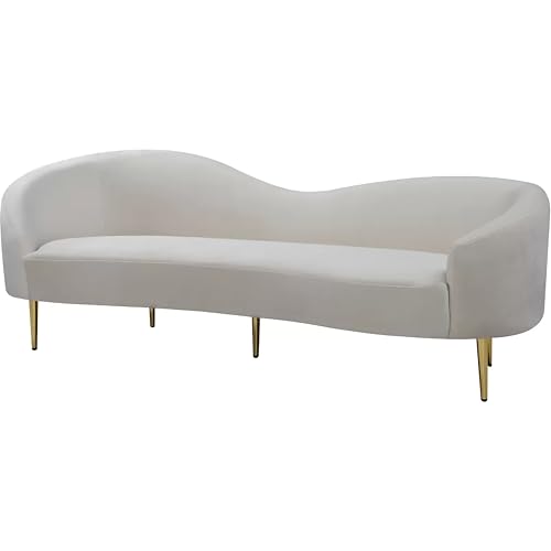 Image of Rosewood Luxury Curved Sofa in Premium Velvet-Fabric | Solid Wood Structure | High Density Foam | Sturdy Golden Legs | Comfortable & Stylish Couch for Modern Living Room (Cream, 3 Seater)