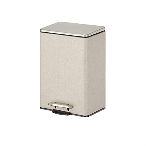 DFEDHF Bin 12L/15L/21L Large-Capacity Stainless Steel Foot-Operated Trash Can Large with Lid Garbage Storage Box Suitable for Kitchen Living Room Kitchen Bathroom Bin, Beige (Beige-12L)