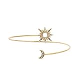 Upper Arm Cuff Armlet Open Cuff Wrap Bracelet Armlet Crystal Sun Moon Arm Bangles Armband Rhinestone Adjustable Leaf Feather Chain Tassels for Women Wedding Costume Jewelry-style A