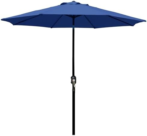 Blissun 9' Outdoor Aluminum Patio Umbrella, Market Striped Umbrella with Push Button Tilt and Crank
