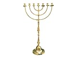 Giant Temple Menorah 7 Seven - Branch | 32-Inch (81cm) Solid Brass Candelabra | Large Gold Jewish Menora for Candles & Oil Cups