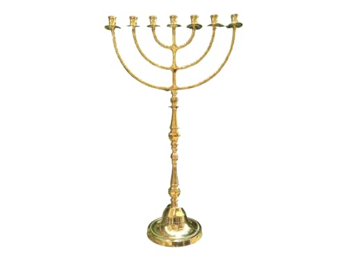 Giant Temple Menorah 7 Seven - Branch | 32-Inch (81cm) Solid Brass Candelabra | Large Gold Jewish Menora for Candles & Oil Cups
