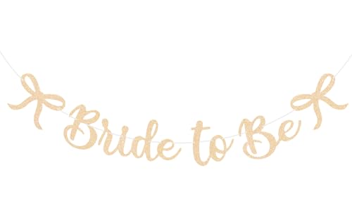 Image of Bride to Be Banner, Champagne Gold Bride to Be Bow Bachelorette Banner Sign