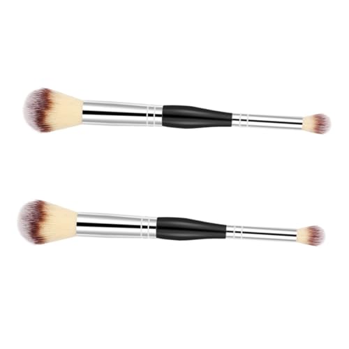 IWOWHERO 2pcs Double-ended Blush Brush Makeup Set for Women Dual Sided Makeup Tools Highlighter Powder Brush Travel Size Skin Friendly