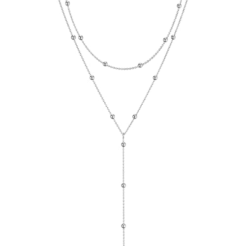 Diyxisk Multicapa Collares Mujer, Elegante Collar Largo Mujer con Caja de Almacenamiento, para Desplazamientos Diarios, Fiestas, Cenas y Otras Ocasiones (plata)