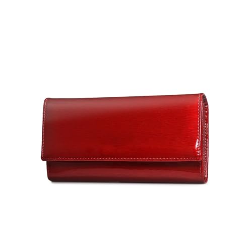 Womens wallet Genuine Leather Women's Wallet Long Clutch Purse with ID Card Holder Coin Compartment(Red)