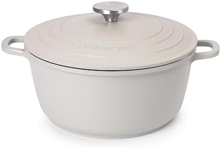 Casserole Dishes with Lid Oven Proof  Non Stick Shallow Dutch Oven  Induction Cooking Pot  Oven Safe Aluminium Stockpot  3.9L, 28cm, Cream  by Nuovva