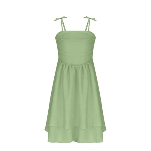 Girls Tie Knot Summer Dresses Spaghetti Strap Layered Hem Swing Midi Dress Semi Formal Teen Party Graduate Sundress4