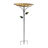 BinZyronic バードバスフィーディングボウル 銀 26cmx77cm – 屋外用 鉄製 水飲み場兼餌台 庭 バルコニー設置可能 (金)