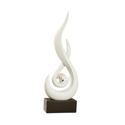 JISADER Abstrakte Feuerstatue, Flammenfigur aus Kunstharz, Moderne Kunst, Skulptur, Schreibtisch-Ornament für Schlafzimmer, Bücherregal, Weiß