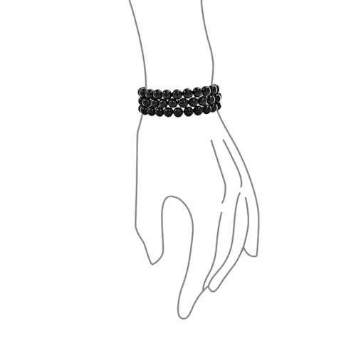 Bling Jewelry Set Of 3 Gemstone Black Onyx Round Bead 8MM Stretch Bracelet For Women Teen For Men Multi Strand Stackable Adjustable
