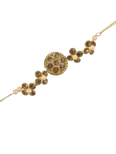 Image of ZULKA Gold Rakhi Bracelet For Brother Boys Men Raksha Bandhan Gift | Designer Diamond Rakhi for Bhaiya, Bhai, Bhabhi Unisex Adult | Metal Chain Bracelets For Rakhi Gift Set (Pack of 1)