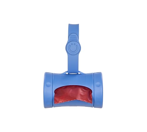 Image of Ubbi Retractable Dog Poop Bag Holder and Dispenser with Silicone Strap Leash Attachment, Includes 2 Rolls of Lavender Scented Leakproof Waste Bags, Blue