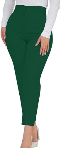 Kubsid Womens Straight Leg Pants 2026 High Waisted Stretchy Business Casual Work Pants Dress Office Trousers with Pockets Dark Green Size Large