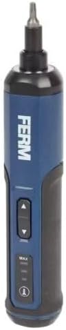 Close-up of FERM Cordless Screwdriver showing controls and LED indicators