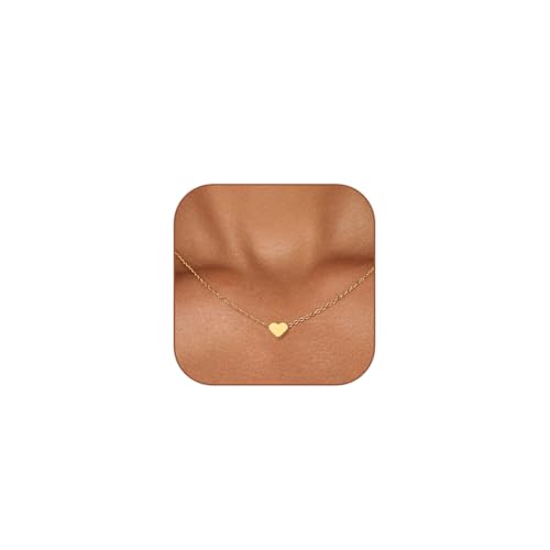 HERIER Gold Necklace for Women Gold Heart Necklace 14K Gold Plated Tiny Cute Heart Necklaces Simple...