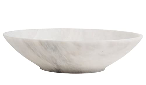 KhanImports Genuine White Marble Fruit Bowl, Decorative Stone Bowl Centerpiece - Large, 14 Inch
