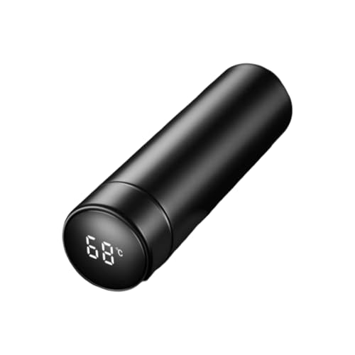 Smart LED Termo 500 ml – Botella de acero inoxidable con indicador de temperatura táctil, aislamiento al vacío, colador de té, para bebidas calientes y frías, duradero y a prueba de fugas (negro)