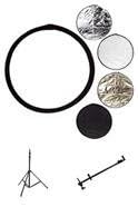 Glow 42" 5-in-1 Collapsible Disc Reflector, Bundle - with 7' Black 3-Section Light tand, Portable Reflector Bracket, 12-67"