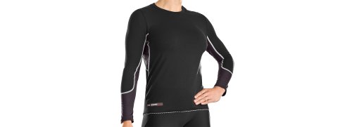 Top Under Armour Basemap Crew femme noir et gris pour éviter les frottements pendant l'effort