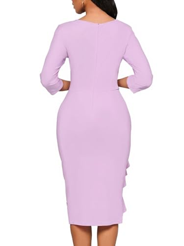 Image of Church Dresses for Women 3 /4 Sleeve Ruffle Vintage Bodycon Cocktail Work Midi Pencil Dress