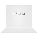 Toile de Fond Blanc, Vevelux 1.5x2M Fond Blanc, 100% Polyester Pliable Lavable Durable Écran Blanc pour Photographie, Vidéo, Camera, Photo, Prise de Vue Vidéo