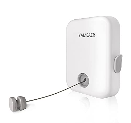 YAMEAER Retractable Clothesline, 14ft Heavy Duty Wall Mounted Stainless Steel Laundry Line, Clothes Drying Laundry Line, Retracting Hanging Clothing Drying Rack for Indoor Outdoor Laundry Drying