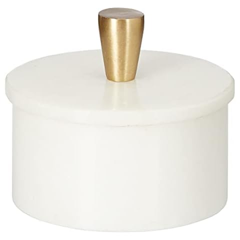 Queenza White Marble Salt Cellar with Lid and Brass Knob - 3 Inch Salt and Pepper Bowls, Ramekins, Kosher Salt Holder for Gifts and Table Decor Cover